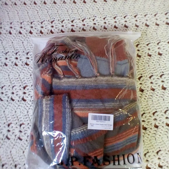 Women's Open Front Knited Tassels Slash Loose Cardigan Crew Neck Speckled Fringe - Picture 5 of 8